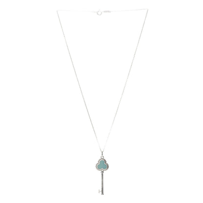 Tiffany Sterling Silver Enamel Beaded Trefoil Key Pendant Necklace Blue 3 of 7