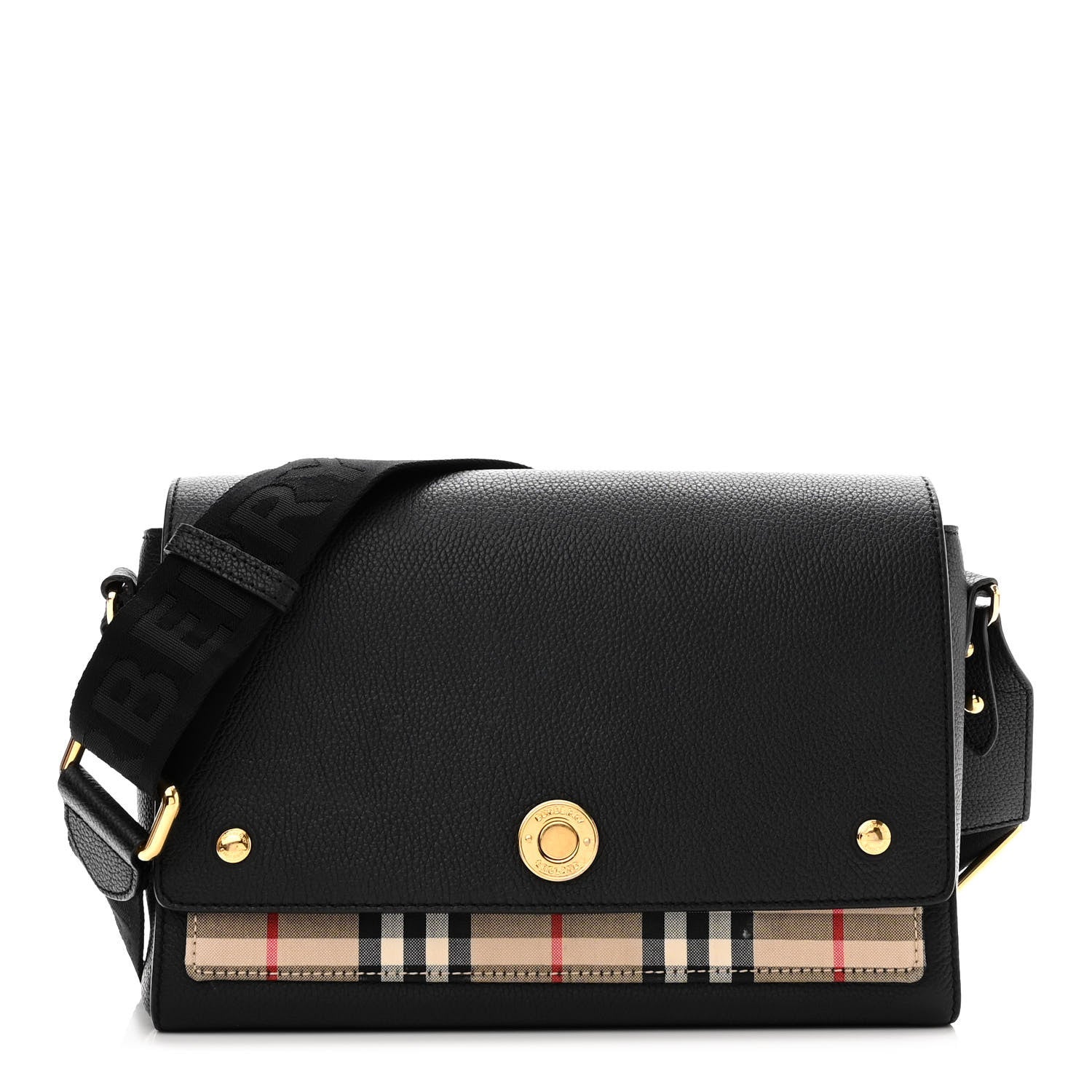 Burberry Grainy Calfskin Vintage Check Note Crossbody Bag Black 1 of 12