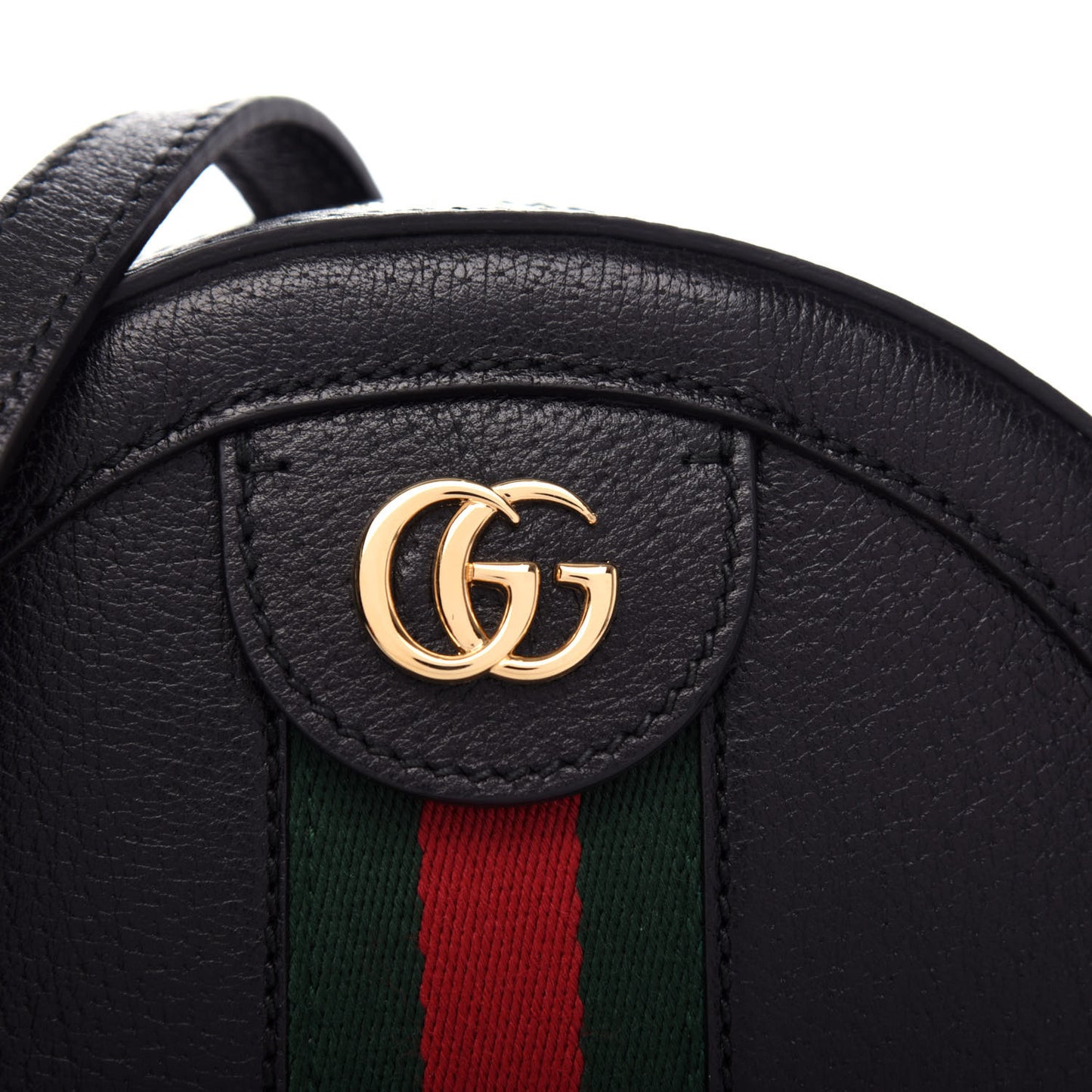 Grained Calfskin Web Mini Ophidia Round Shoulder Bag Black