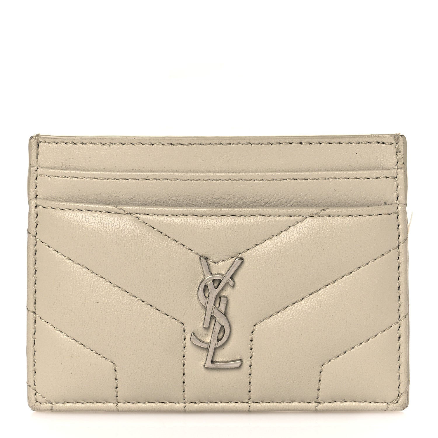 Saint Laurent Calfskin Y Quilted Monogram LouLou Credit Card Case Ivory 1 of 9