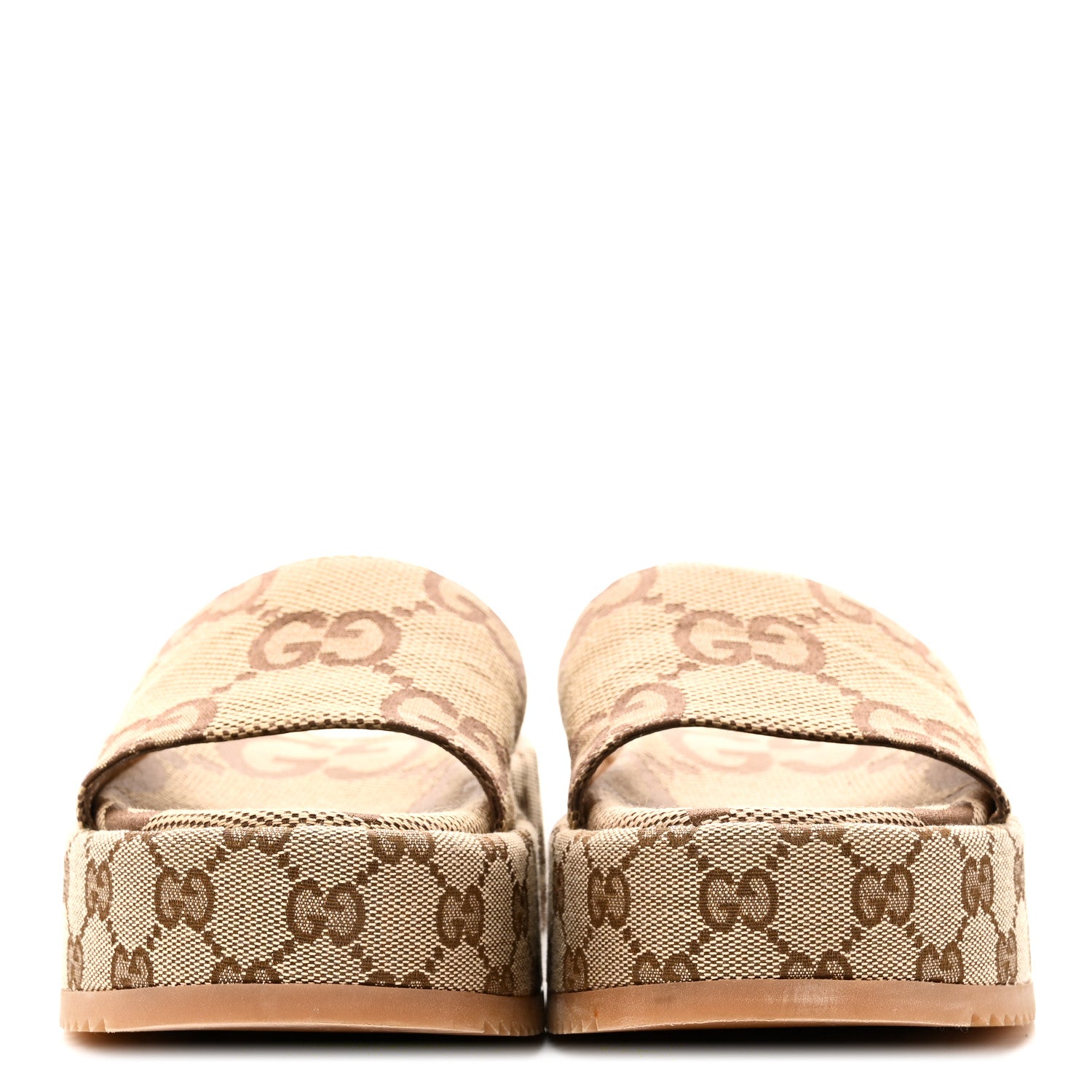 Gucci Monogram Maxi GG Angelina Platform 55mm Slide Sandals 37 Camel Ebony 3 of 10