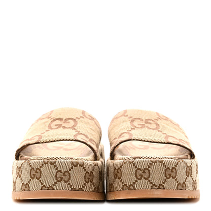 Gucci Monogram Maxi GG Angelina Platform 55mm Slide Sandals 37 Camel Ebony 3 of 10