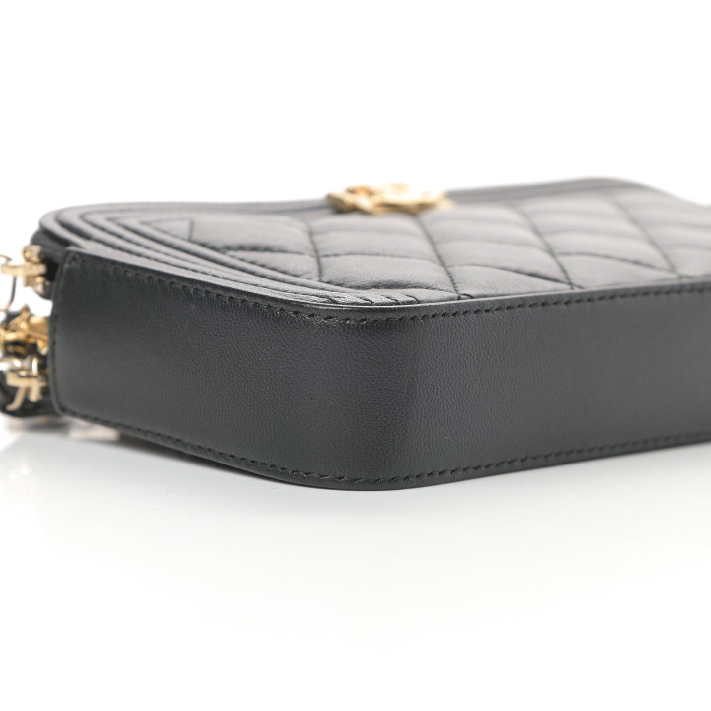 Lambskin Quilted Small Boy Clutch With Chain Black