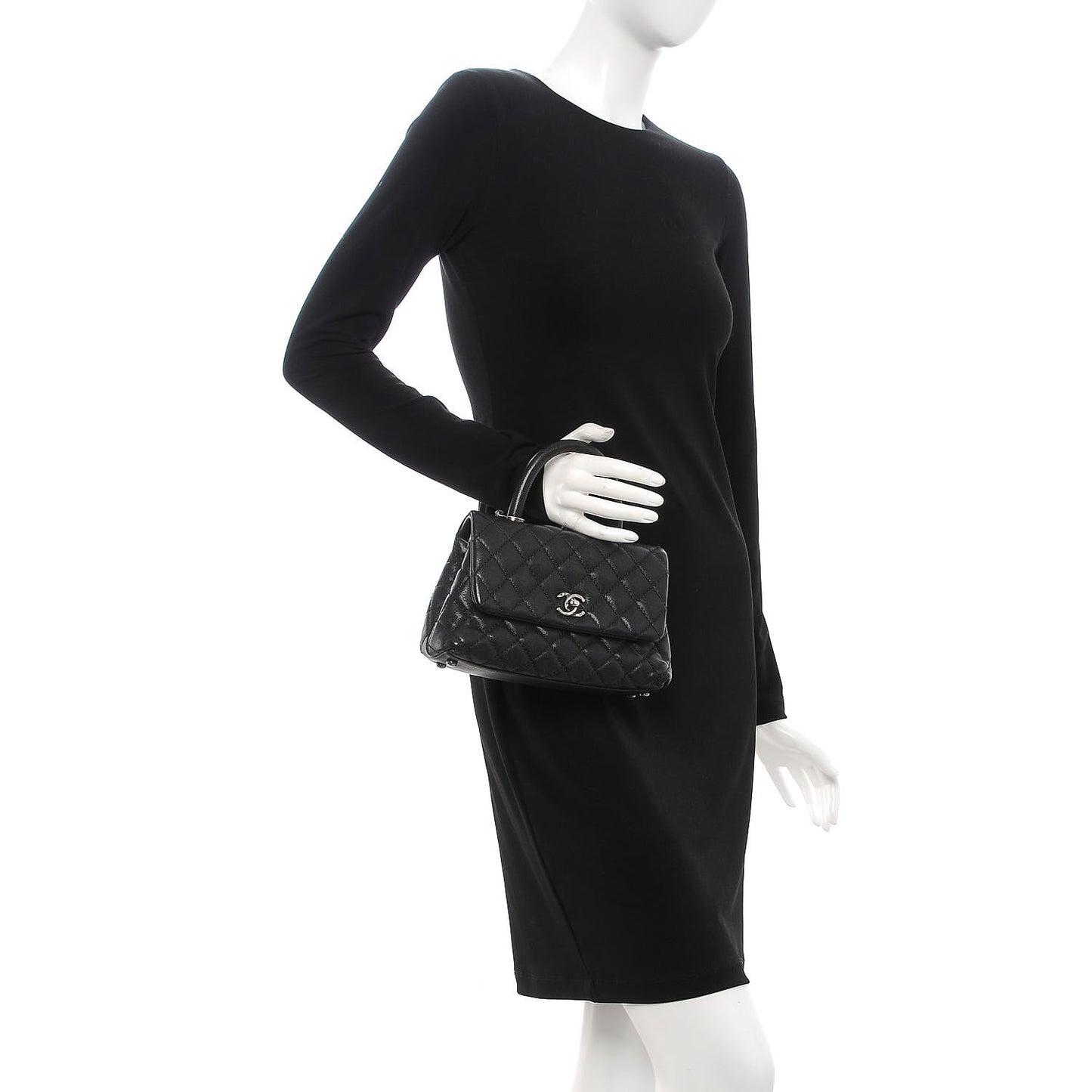 Caviar Quilted Mini Coco Handle Flap Black