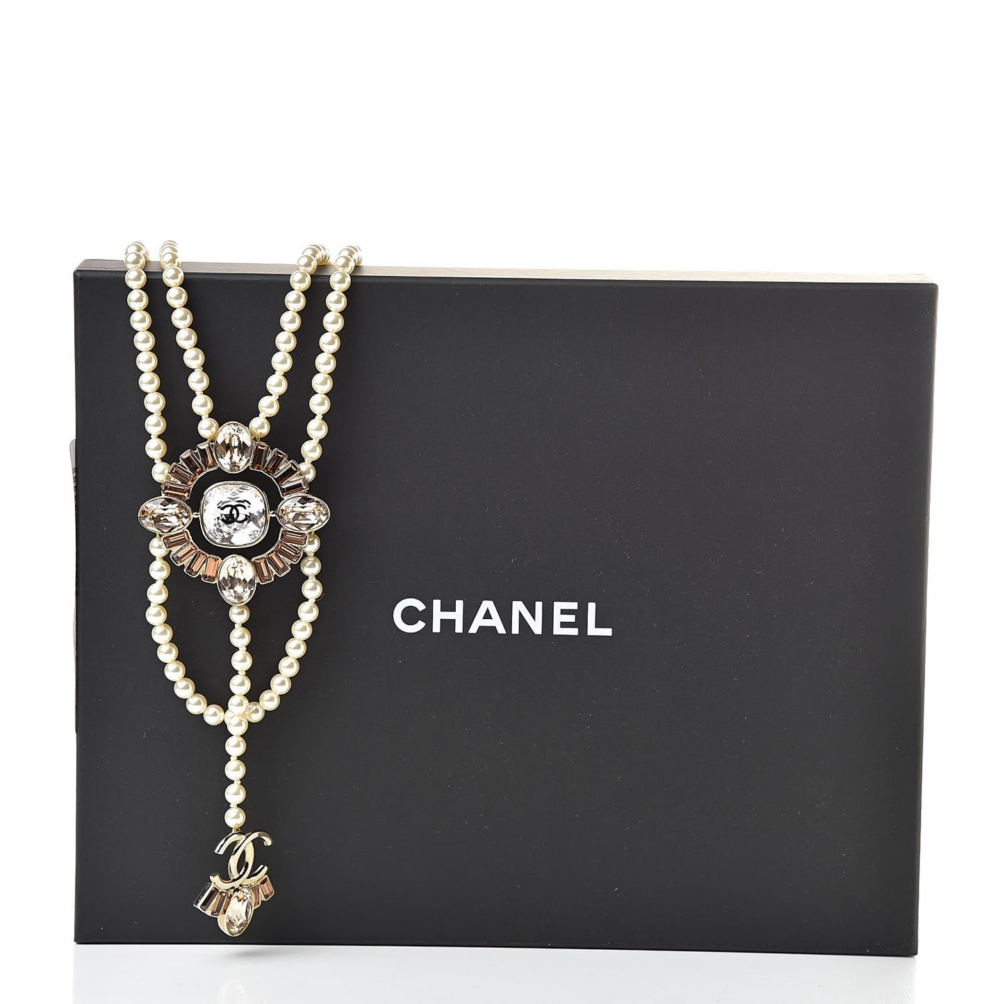Pearl Crystal CC Necklace Gold