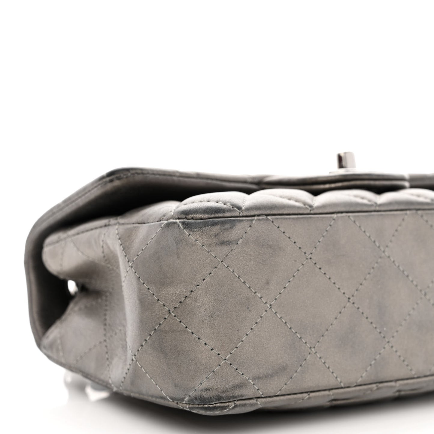 Metallic Calfskin Quilted Mini Rectangular Flap Ruthenium