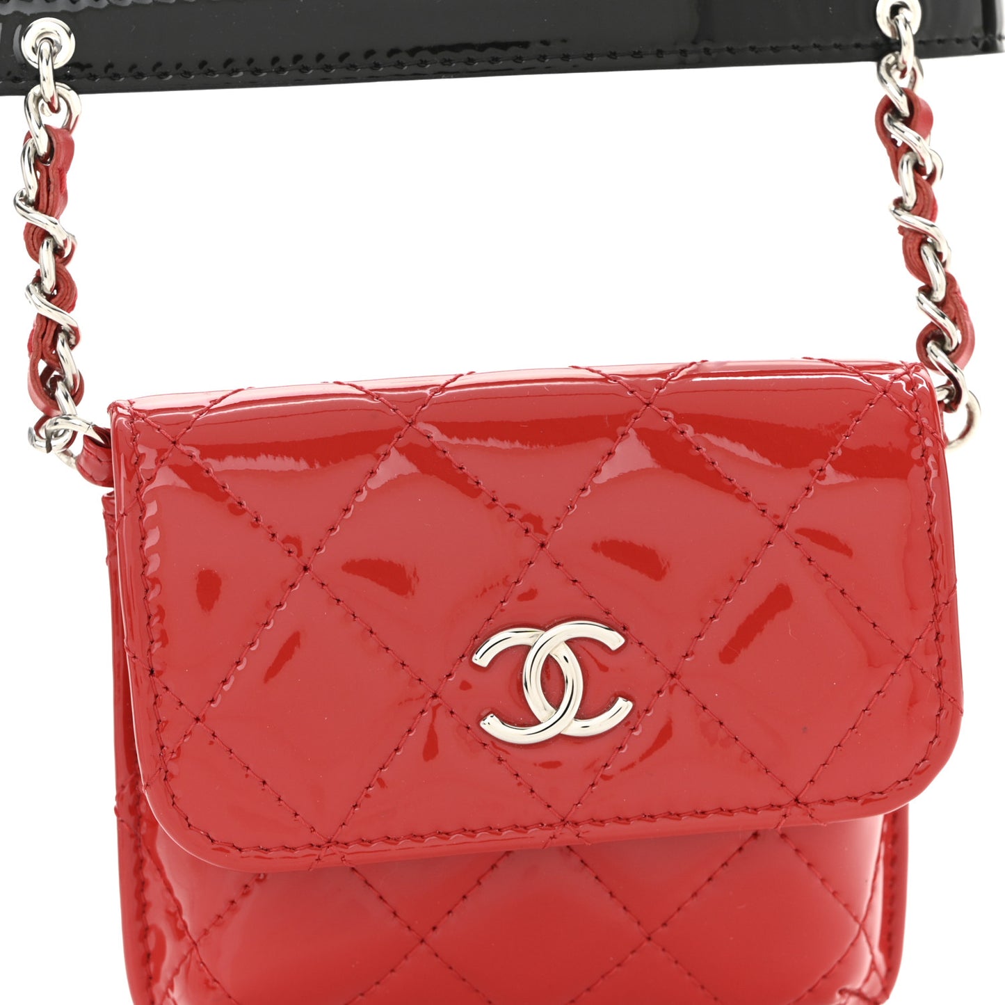 Patent Quilted Belt In Love Double Mini Flap Waist Bag Black Red
