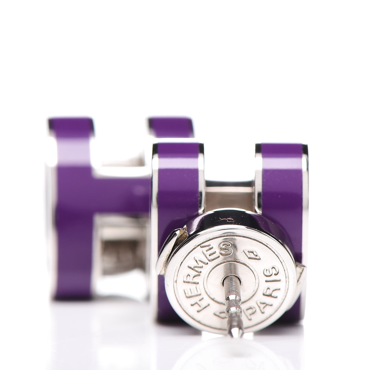 Hermes Palladium Lacquered Pop H Earrings Ultraviolet 4 of 5