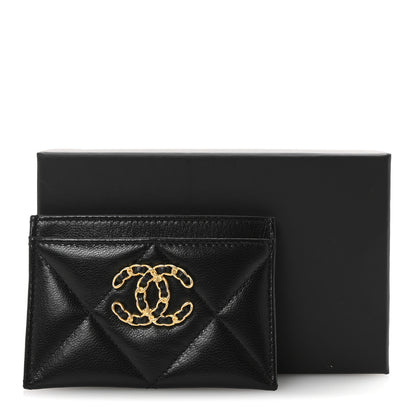 Chanel Shiny Goatskin Quilted Chanel 19 Card Holder Black 16 of 16