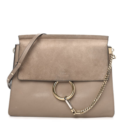 Chloe Calfskin Suede Medium Faye Shoulder Bag Motty Grey 1 of 15