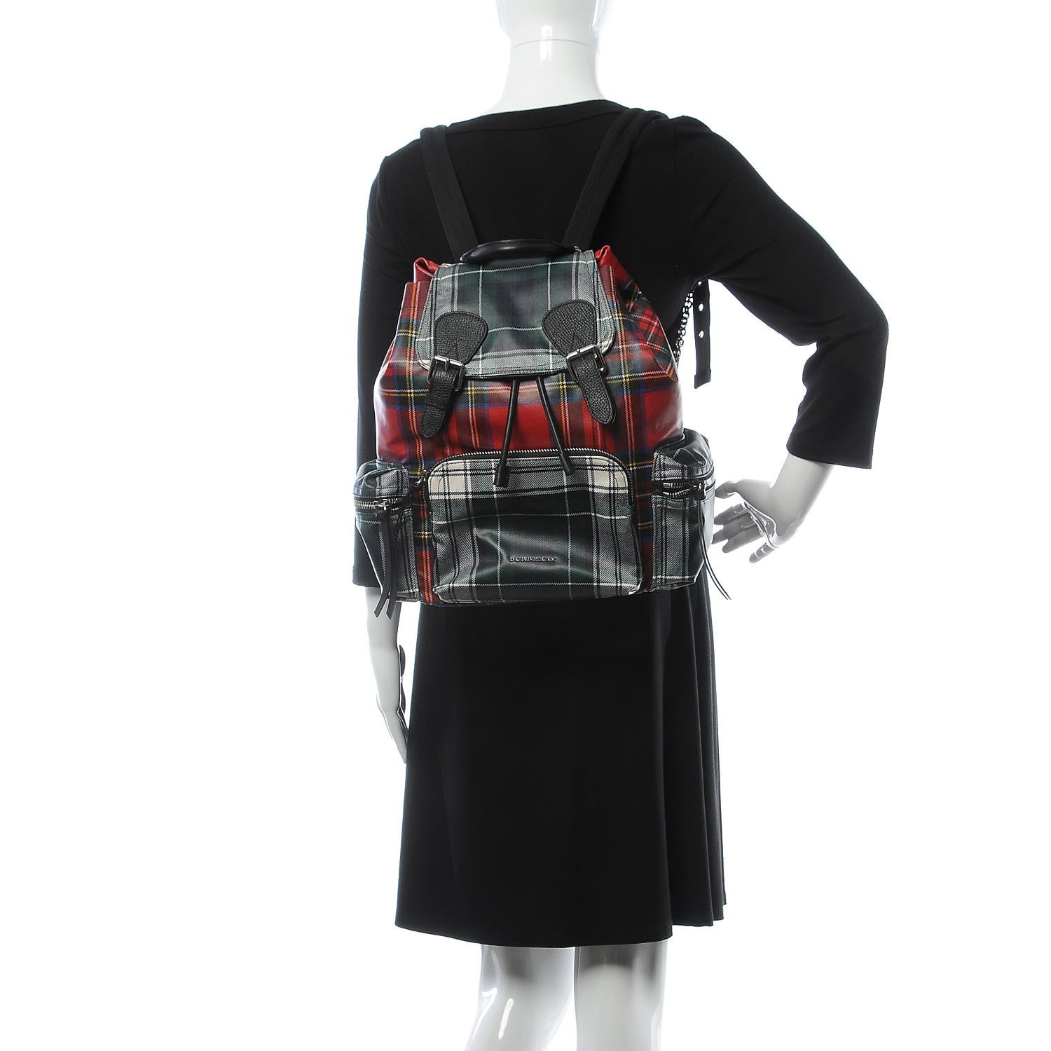 Burberry Laminated Tartan Patchwork Medium Rucksack Backpack Military Red 2 of 9