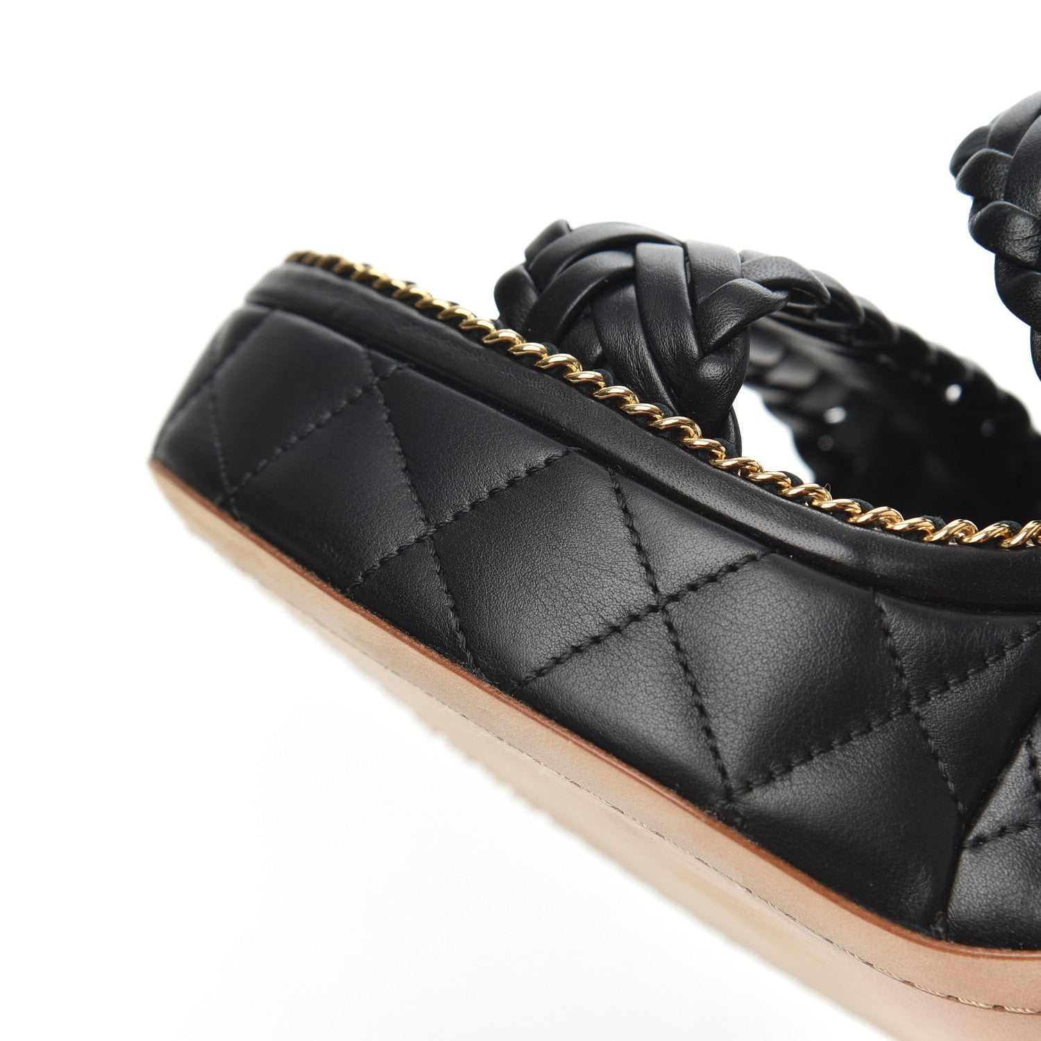 Chanel Calfskin Quilted Chain Around Wedge Sandals 39.5 Black 15 of 20