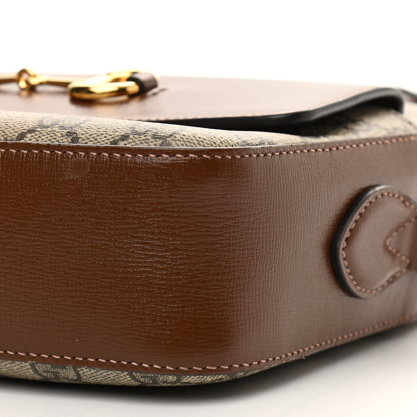 GG Supreme Monogram Small Horsebit 1955 Shoulder Bag Beige Brown Sugar