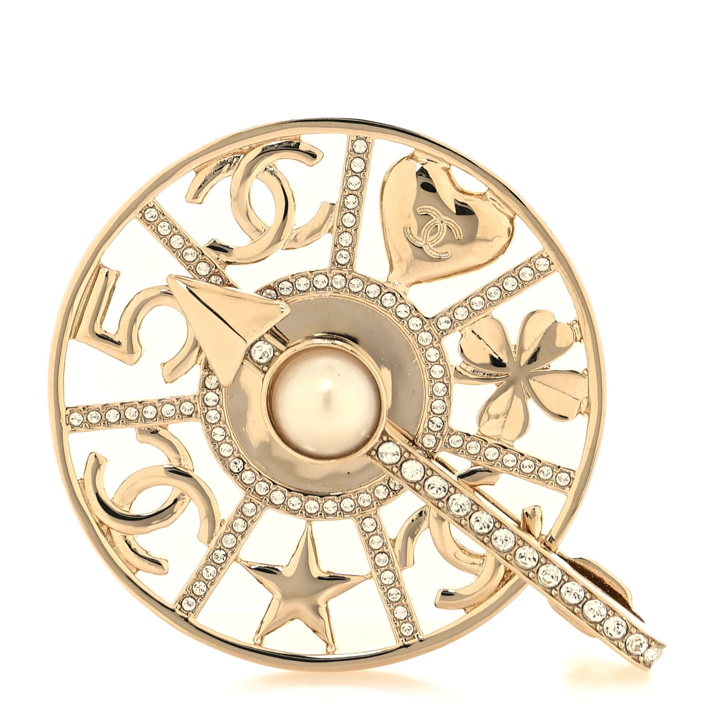 Crystal Pearl CC Charms Brooch