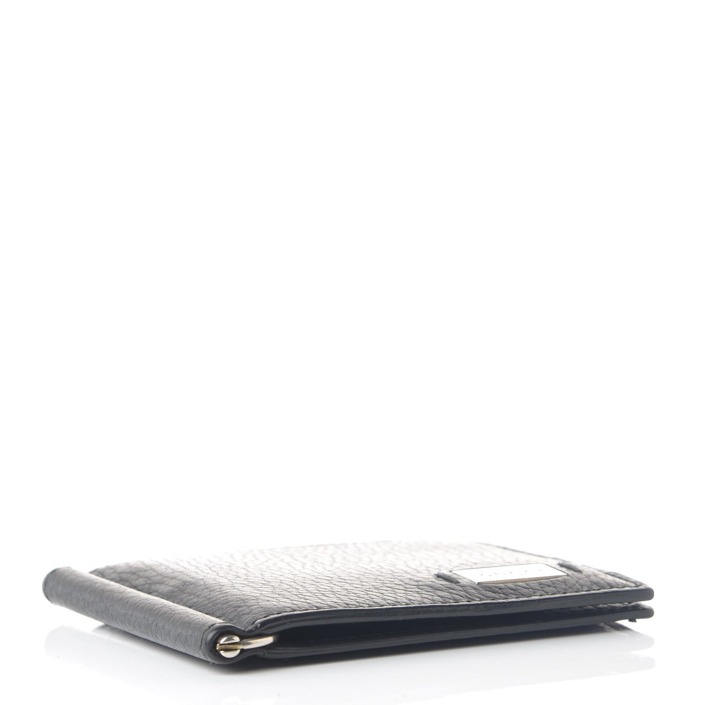 Calfskin Mens Money Clip Bi-Fold Wallet Black