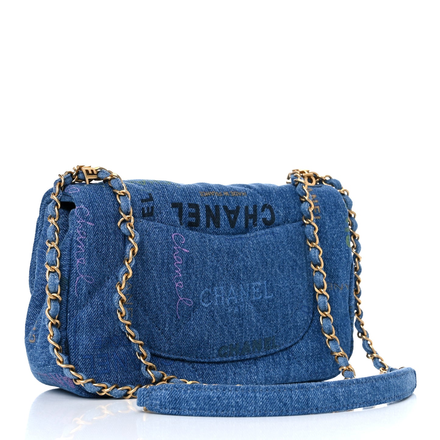 Denim Quilted Mini Denim Mood Rectangular Flap Blue Multicolor