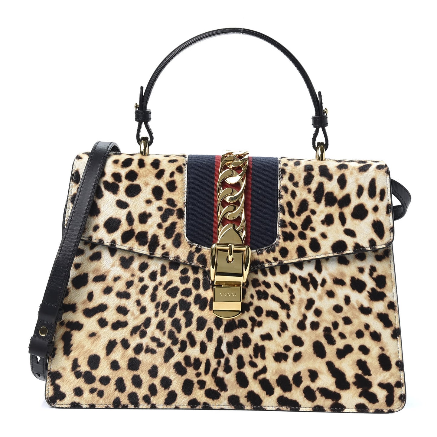Calf Hair Leopard Print Medium Sylvie Top Handle Bag Naturale Black