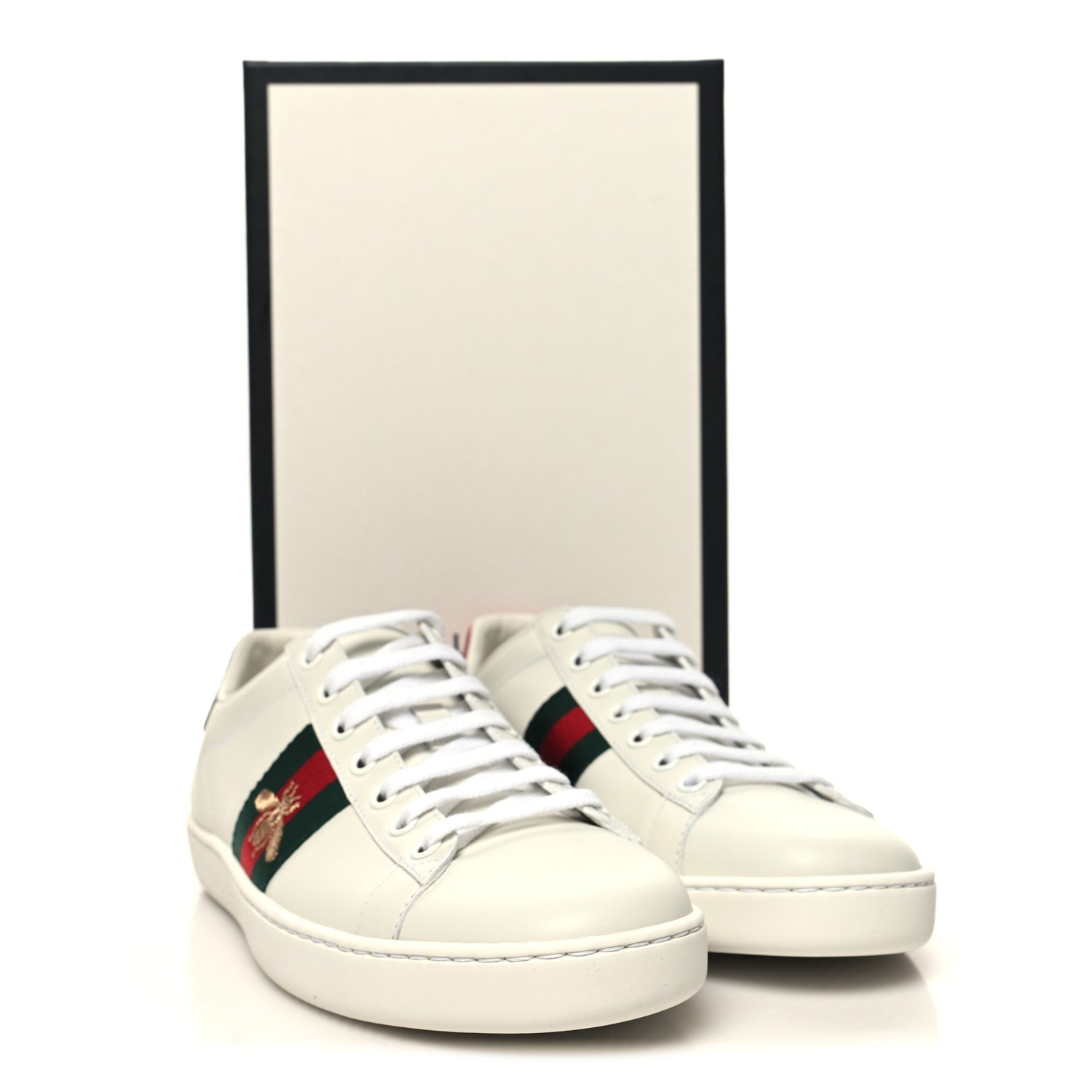 Gucci Calfskin Ayers Bee Embroidered Womens Ace Sneakers 38 White Green 2 of 9