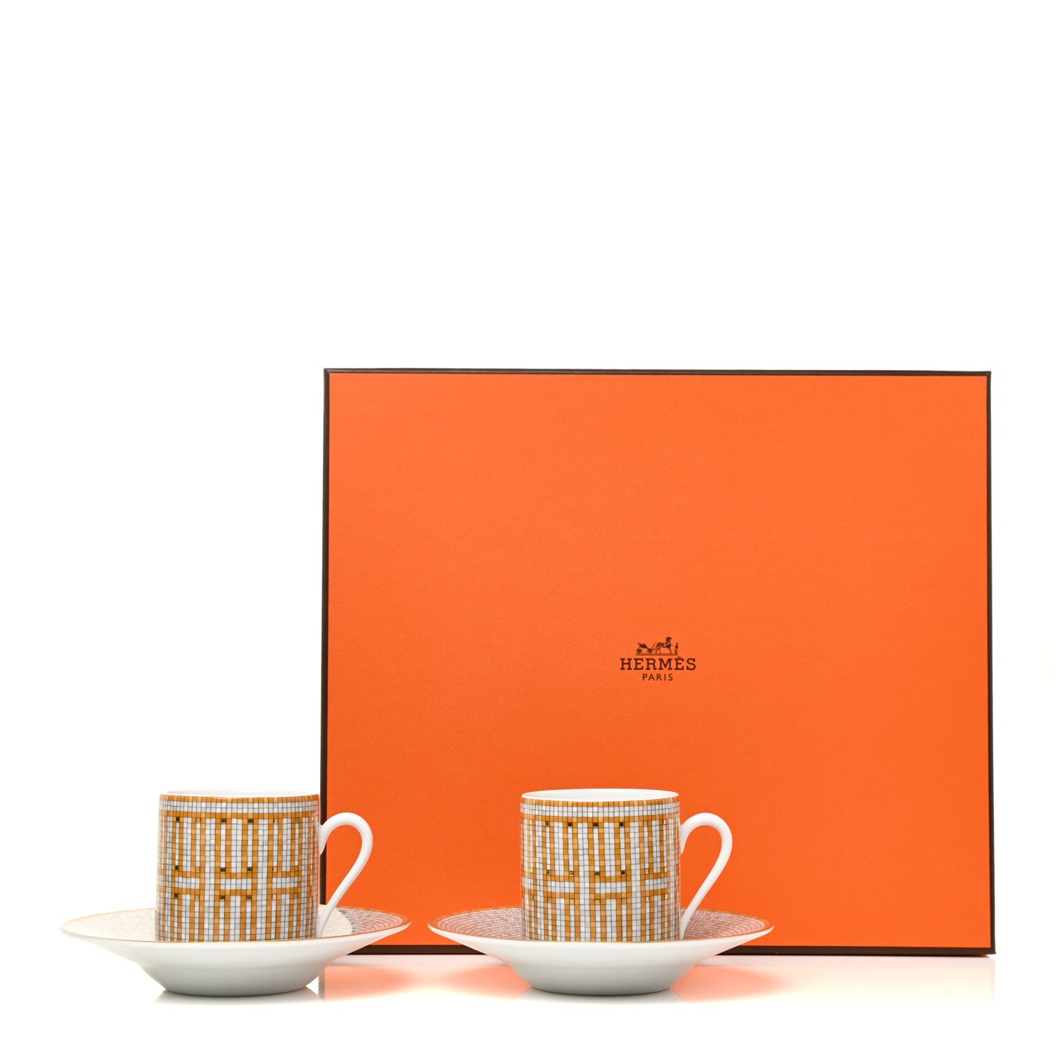 Hermes Porcelain Mosaique Au 24 Gold Coffee Cup and Saucer Set of 2 9 of 9