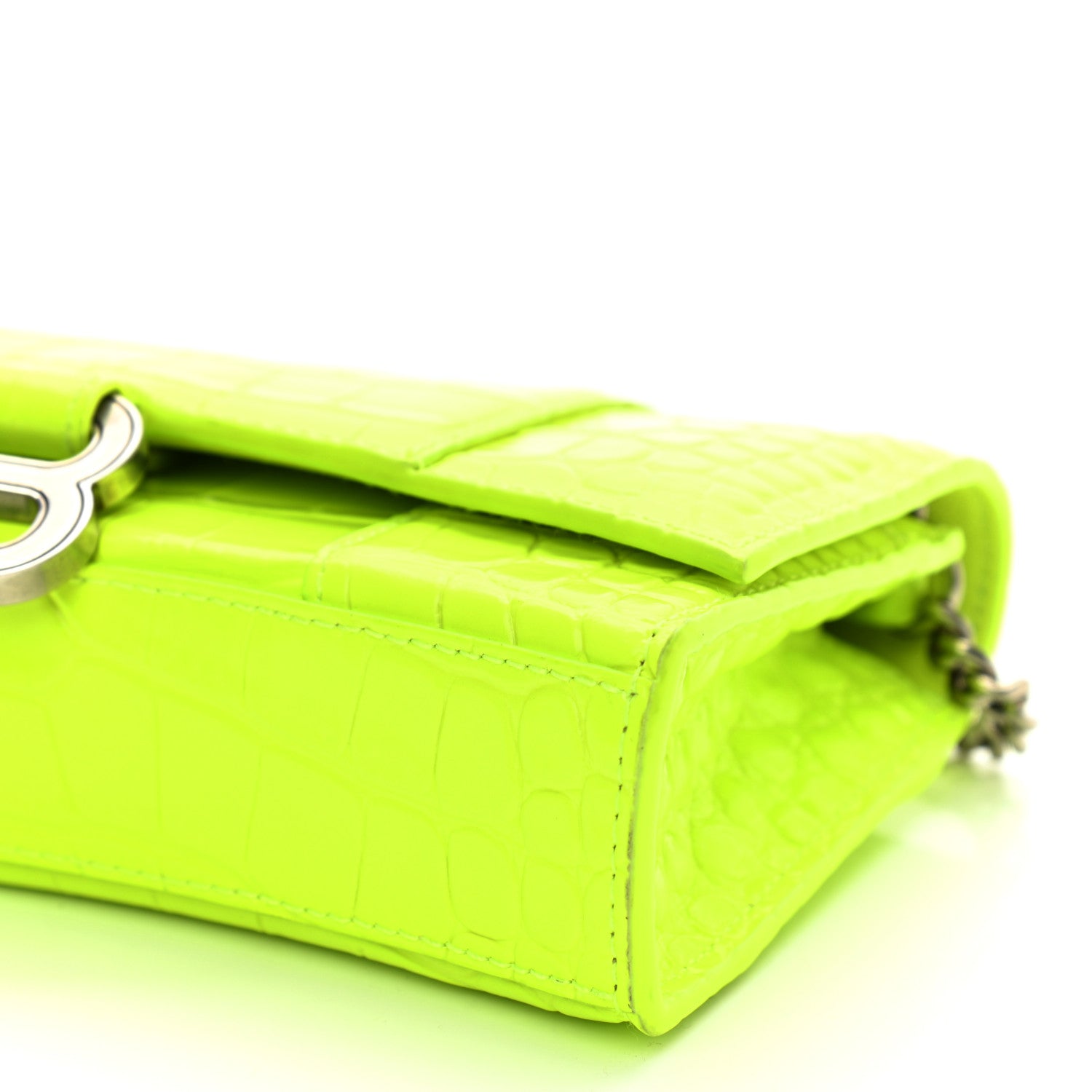 Balenciaga Shiny Calfskin Crocodile Embossed Hourglass Chain Bag Fluo Yellow 9 of 10