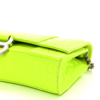 Balenciaga Shiny Calfskin Crocodile Embossed Hourglass Chain Bag Fluo Yellow 9 of 10