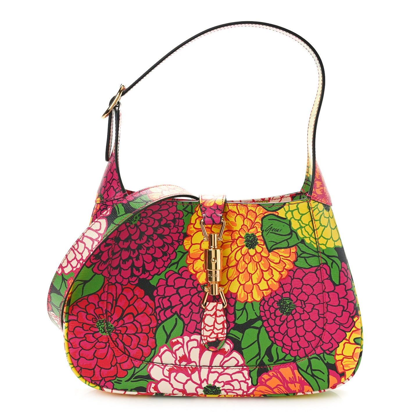 X KEN SCOTT Textured Calfskin Pomponica Print Small Jackie 1961 Hobo Multicolor Fuxia Pompon
