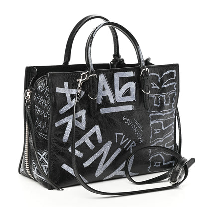 Balenciaga Agneau Graffiti Papier A6 Zip Around Tote Black White 3 of 8