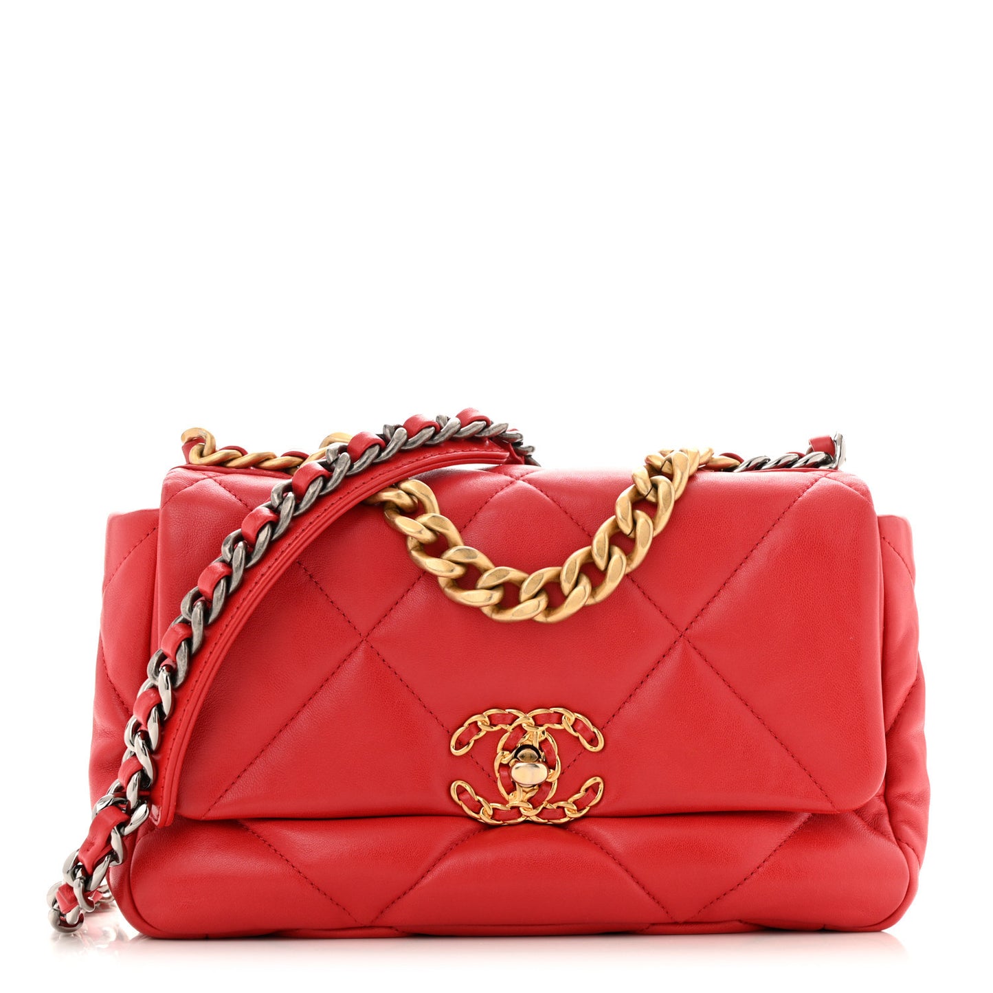 Lambskin Quilted Medium Chanel 19 Flap Red