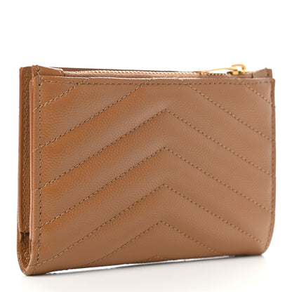 Saint Laurent Grain De Poudre Matelasse Chevron Monogram Zipped Card Case Natural Dark 3 of 7