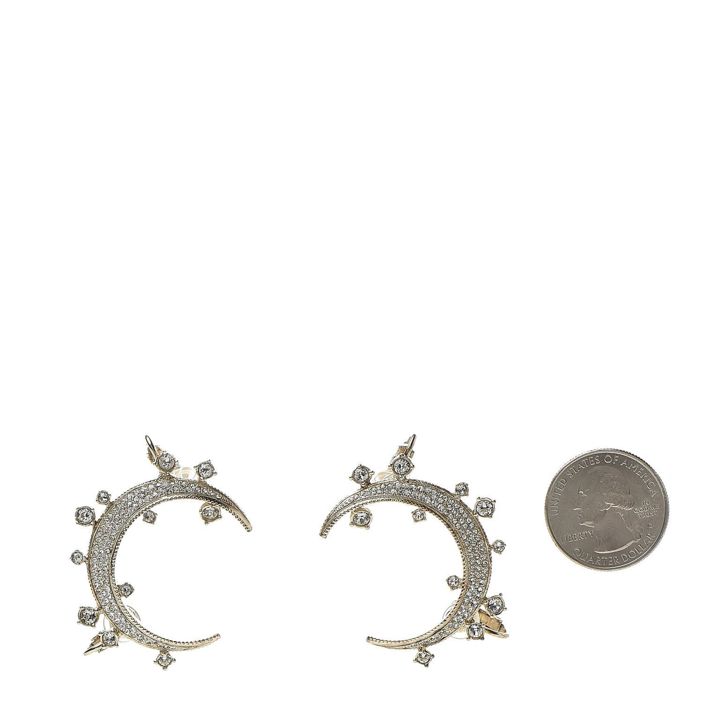 Crystal CC Crescent Moon Clip On Earrings Gold