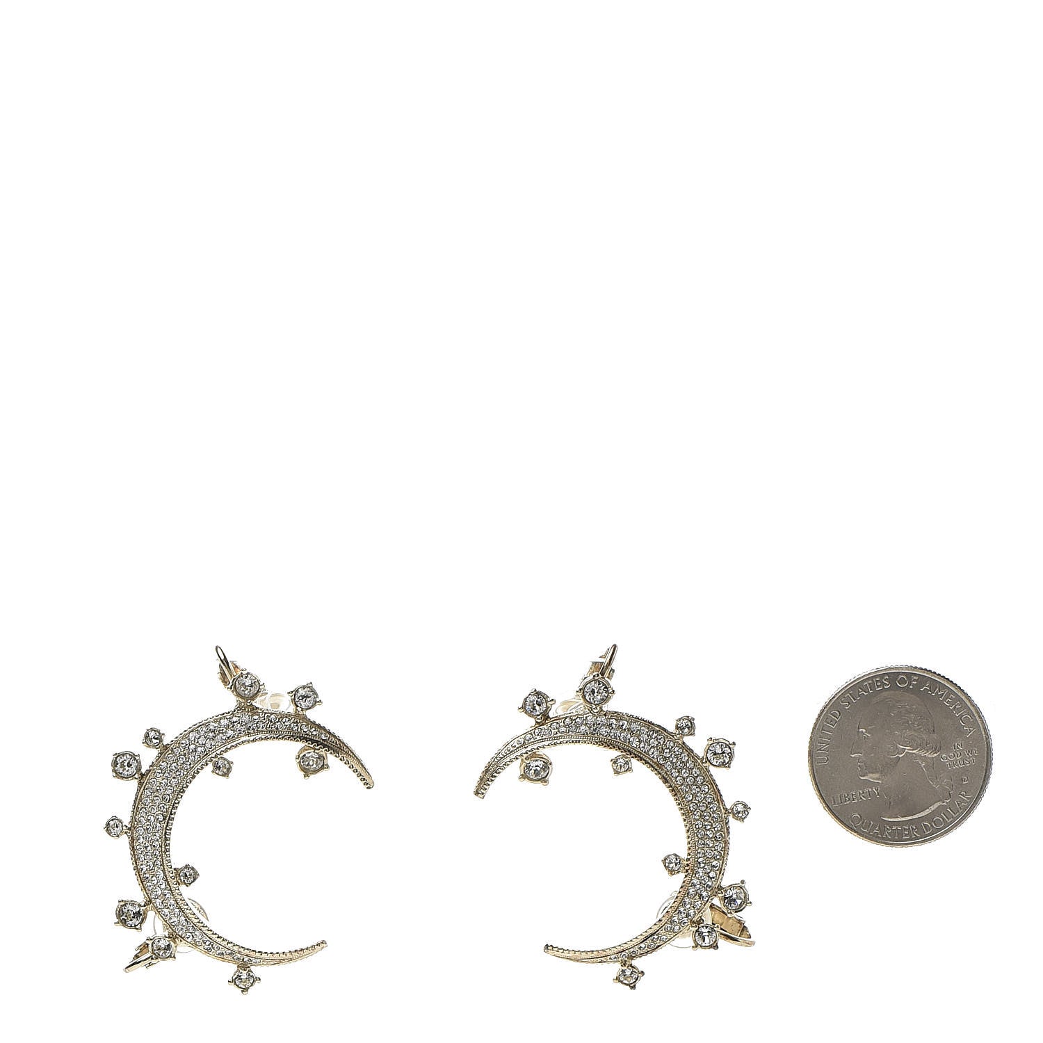 Chanel Crystal CC Crescent Moon Clip On Earrings Gold 2 of 5