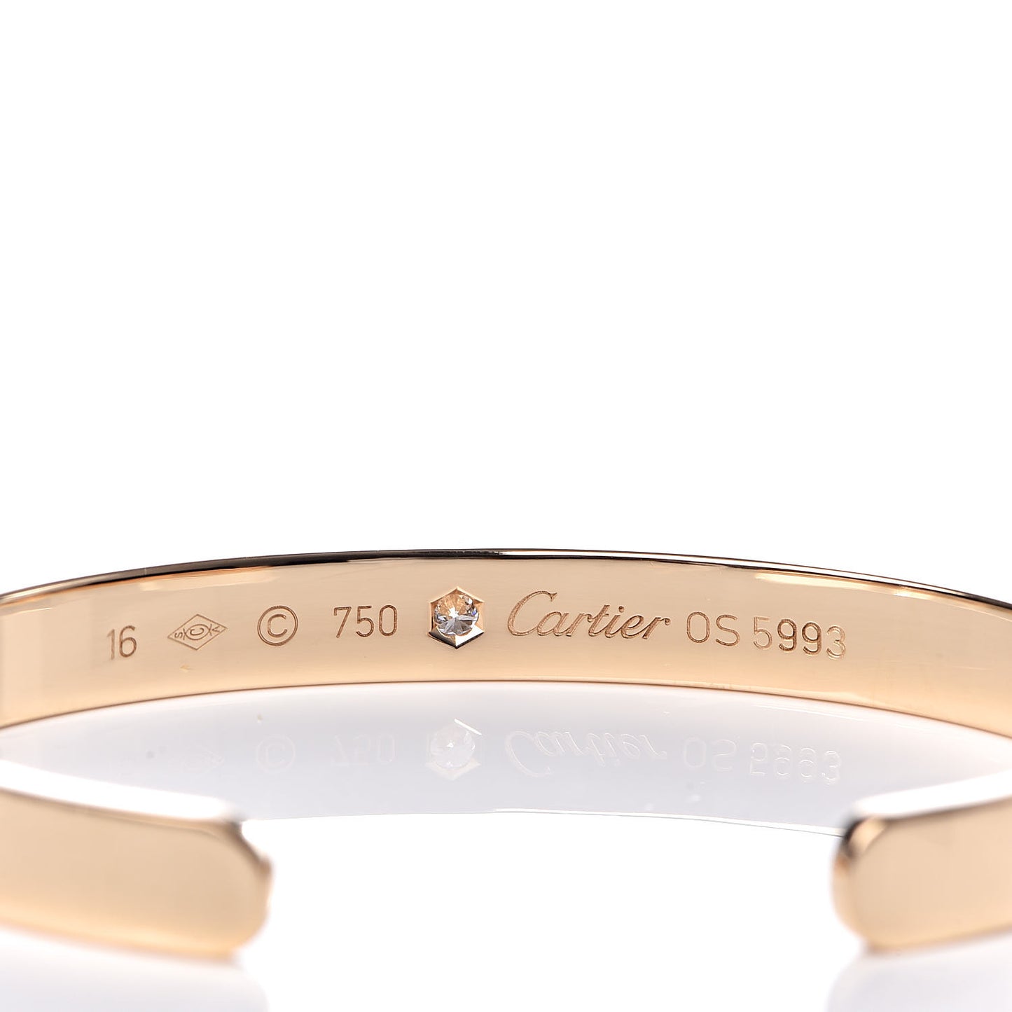 18K Yellow Gold 1 Diamond LOVE Cuff Bracelet 16