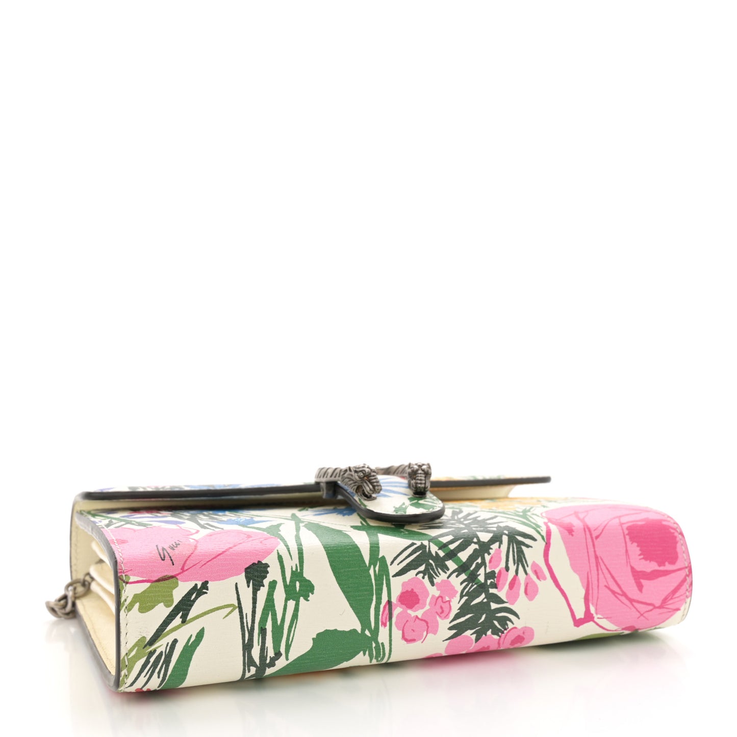 X KEN SCOTT New Shangai Calfskin Jardin D'Avril Floral Print Mini Dionysus Chain Wallet Ivory Pink