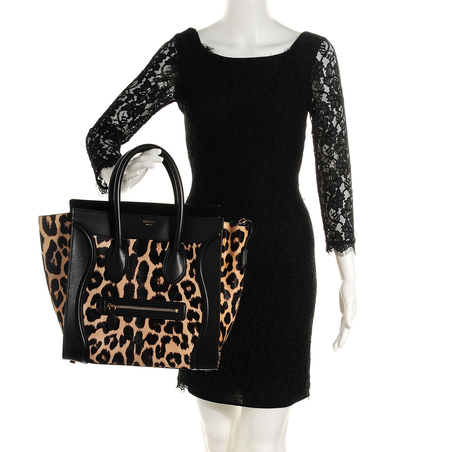 Leopard Pony Hair Mini Luggage Black