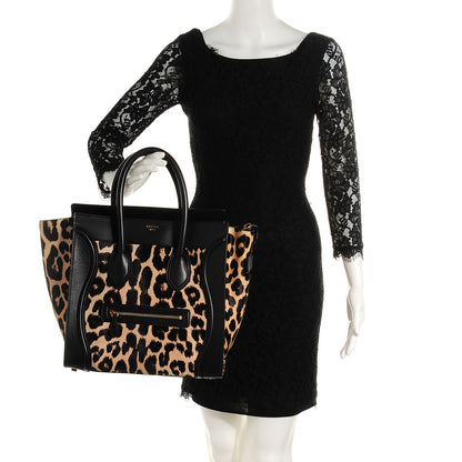 Celine Leopard Pony Hair Mini Luggage Black 2 of 8