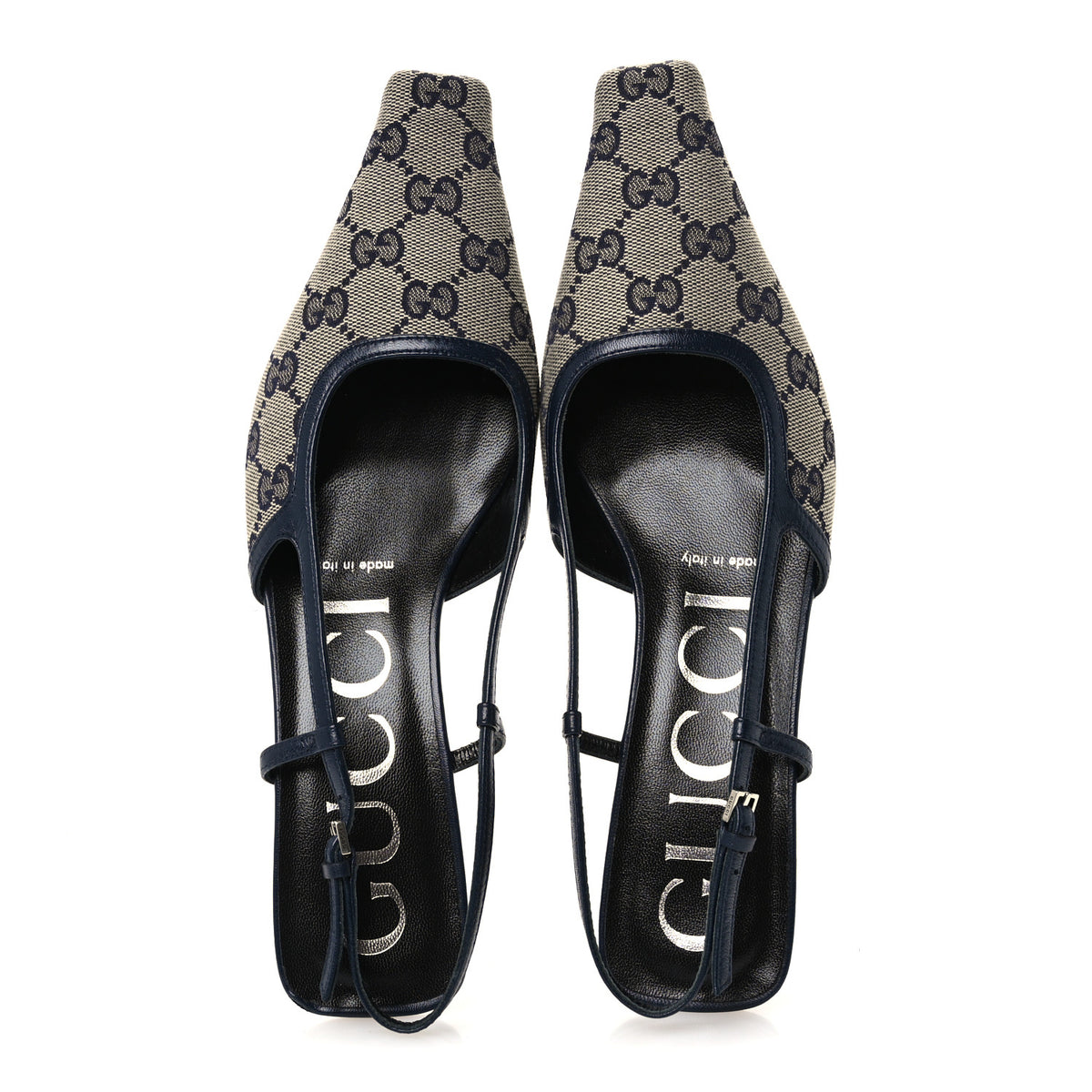 GG Monogram Malaga Kid Square G 35mm Slingback Pumps 37 Beige Blue