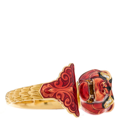 Gucci 18K Yellow Gold Diamond Enamel Le Marche Des Merveilles Tiger Head Ring 53 6.25 Red 6 of 9