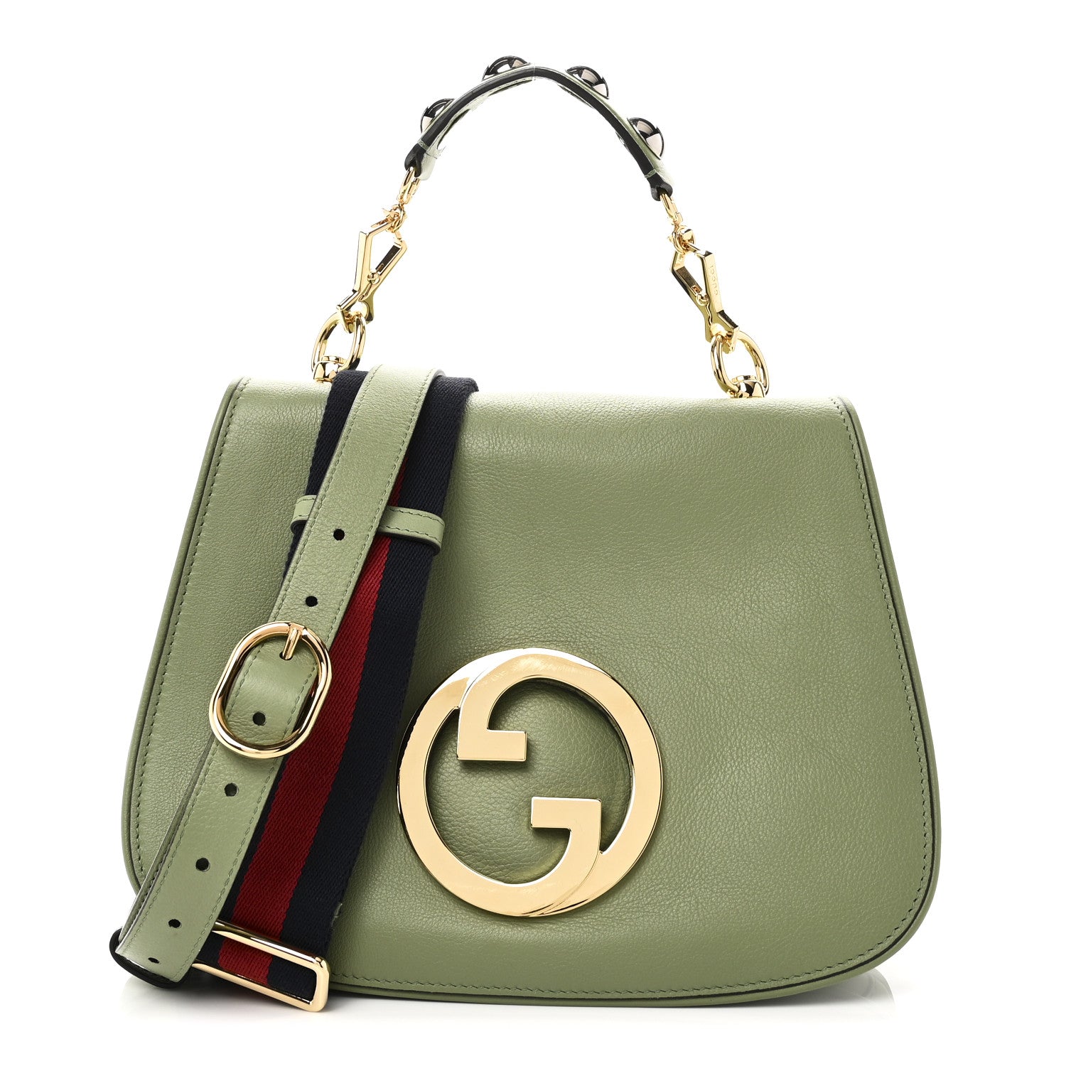 Gucci Roxy Calfskin Web Medium Blondie Top Handle Shoulder Flap Bag Salamander Green 1 of 10