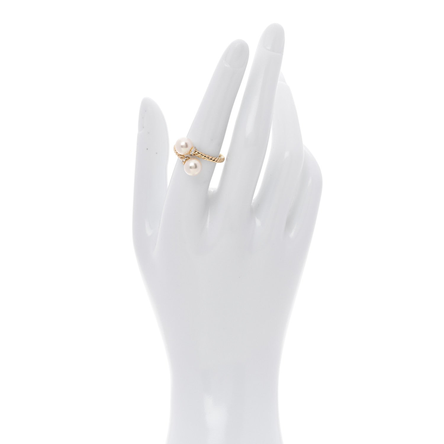 David Yurman 18K Yellow Gold Cultured Pearl Diamond 7.5mm Solari Bypass Ring 54 6.75 2 of 5
