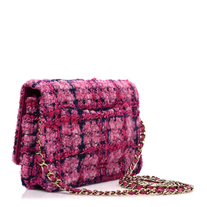 Chanel Tweed Quilted Wallet On Chain WOC Fuchsia Purple 3 of 11