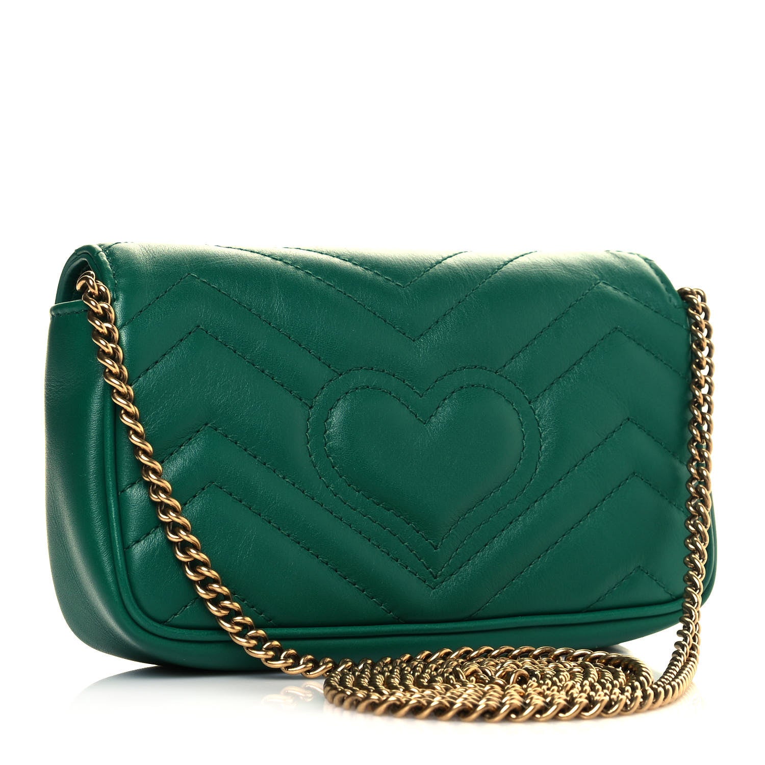 Gucci Calfskin Matelasse Super Mini GG Marmont Shoulder Bag Emerald Green 3 of 11