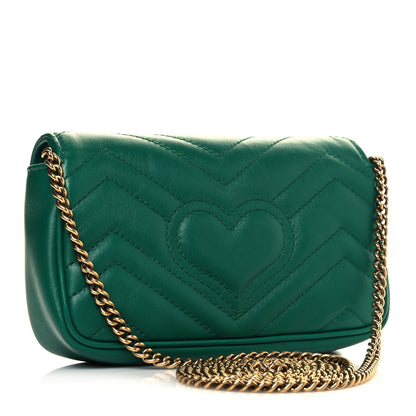 Gucci Calfskin Matelasse Super Mini GG Marmont Shoulder Bag Emerald Green 3 of 11