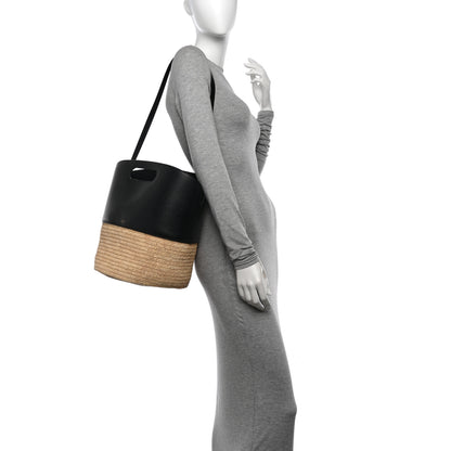 Celine Raffia Calfskin Basket Bag Natural Black 2 of 12