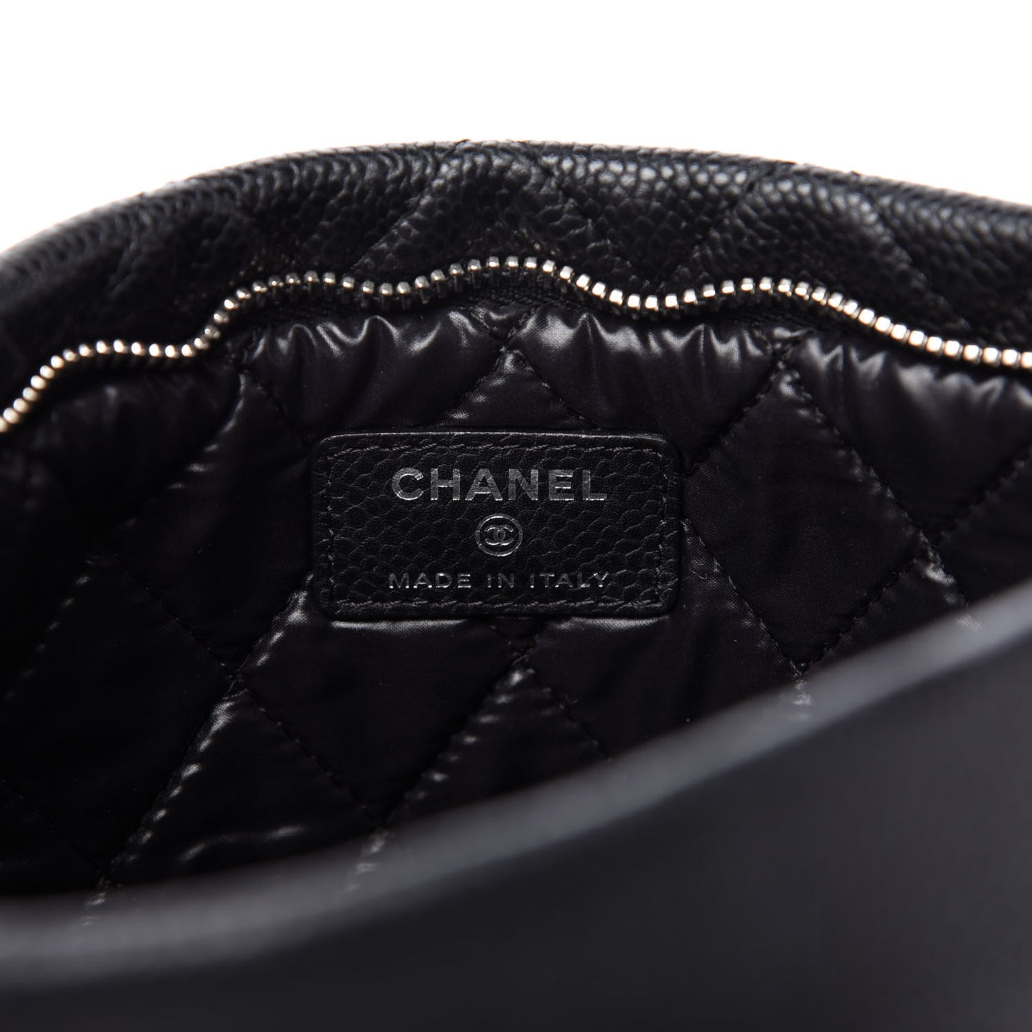 Caviar Quilted CC Beauty Clutch Black