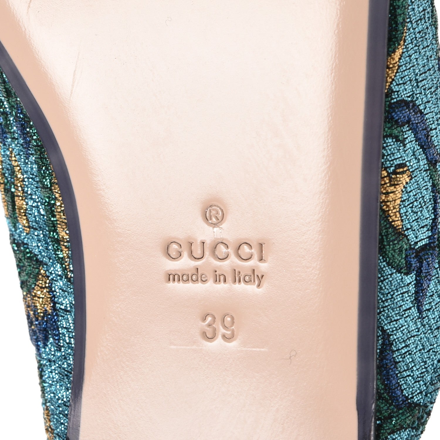 Gucci Iridescent Brocade Womens Princetown Slippers 39 Azure Multicolor Oro 6 of 8