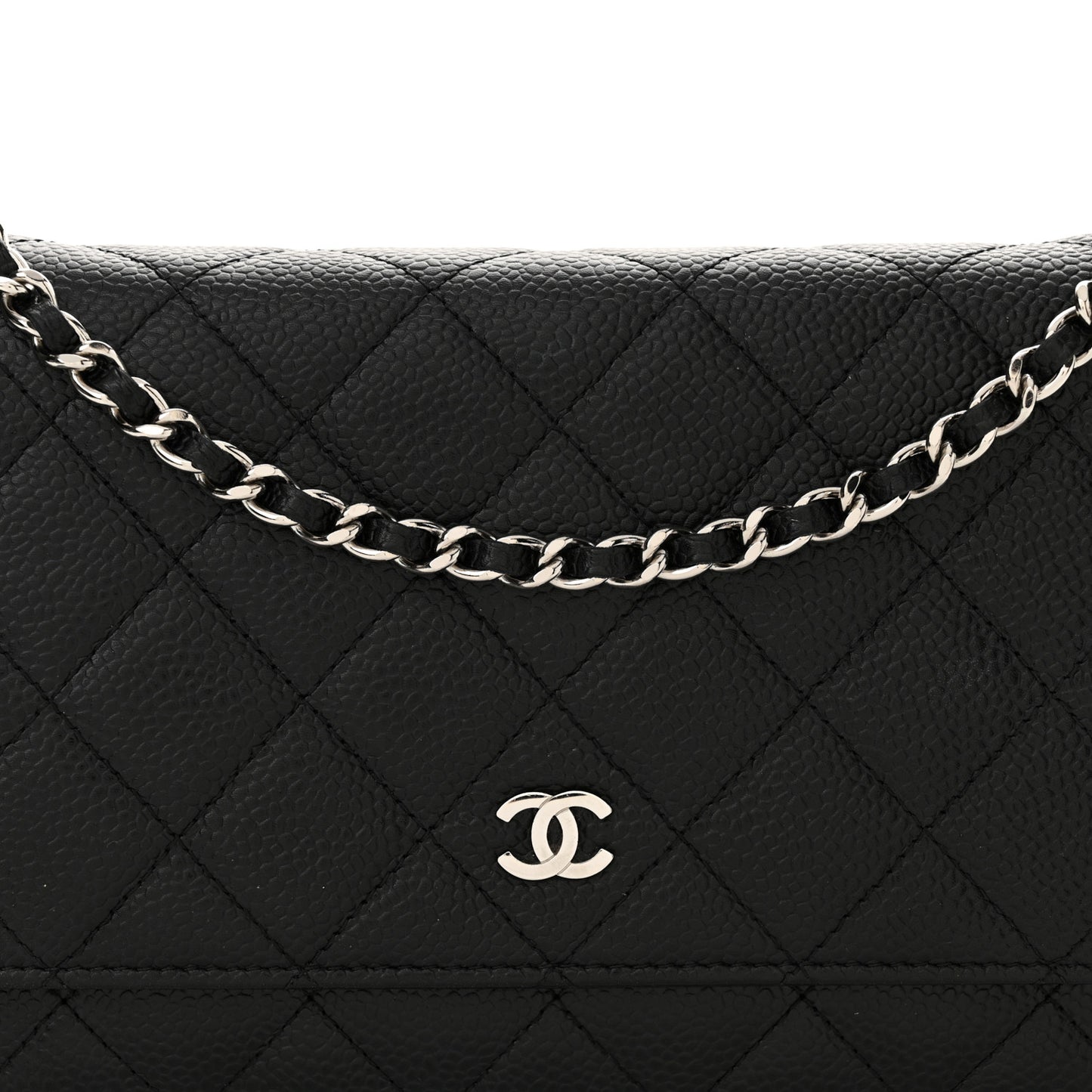 Caviar Quilted Wallet on Chain WOC Black