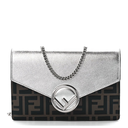 Fendi Vitello Soft Catalan Mirror F is Fendi Bi-Color FF 1974 Embossed Medium Envelope Wallet On Chain Maya Black Argento 1 of 12