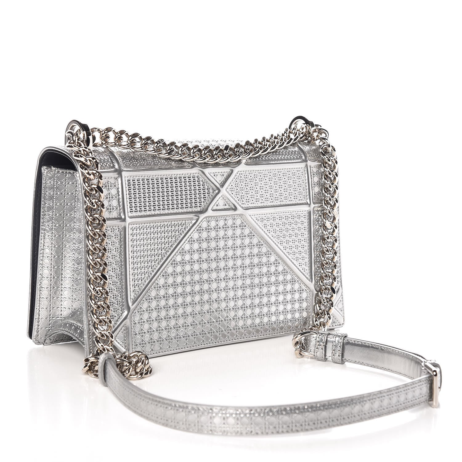 Christian Dior Metallic Patent Micro-Cannage Medium Diorama Flap Bag Silver 3 of 10