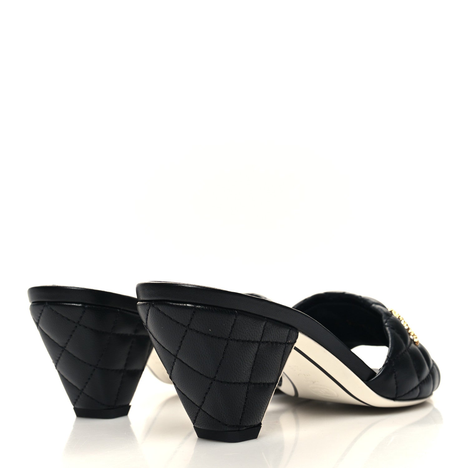 Chanel Lambskin Quilted Textured CC Mules 36 Black 4 of 9