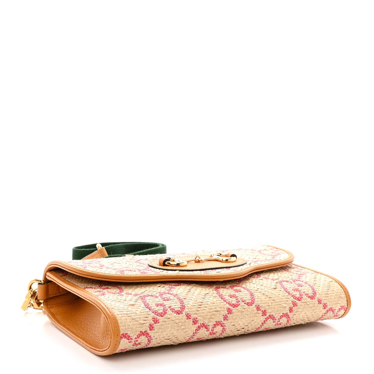 Raffia Textured Dollar Calfskin GG Monogram Web Small Horsebit 1955 Crossbody Bag Natural Bright Hibiscus Sun Oil
